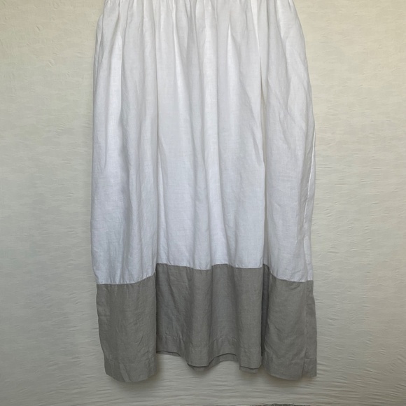 Voluminous Linen Maxi Dress White/Grey Colour Block Sundress Made in EU Size XL - Picture 4 of 16
